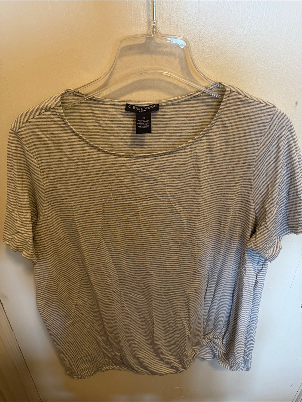 Chelsea & Theodore Gray & White Striped Short Sleeve Tee